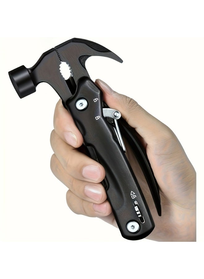 Multi-Functional Hammer Tool - Stainless Steel Camping Gear with Pliers, Screwdrivers, Saw & Nail Puller - Portable Survival Gadget for Men (No Knife Included) - Image 1